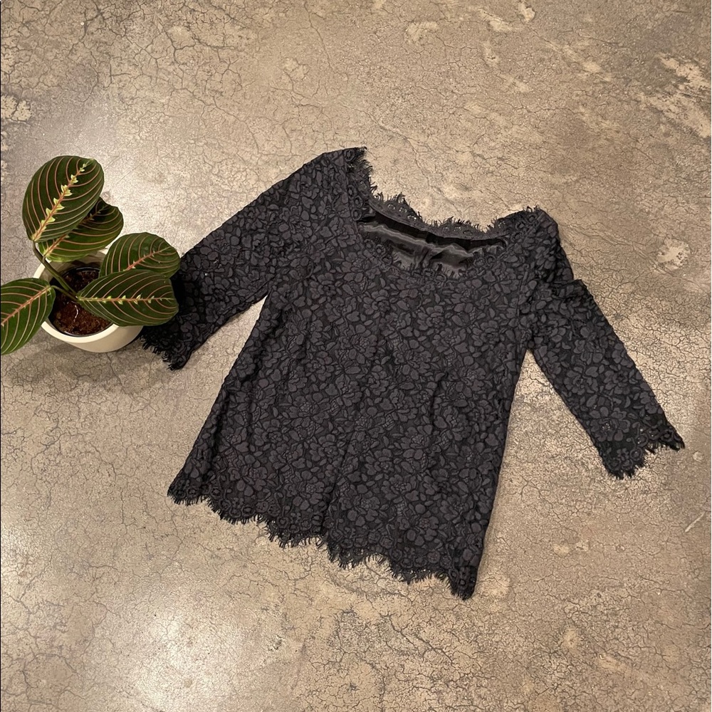 Black lace 3/4 sleeve blouse